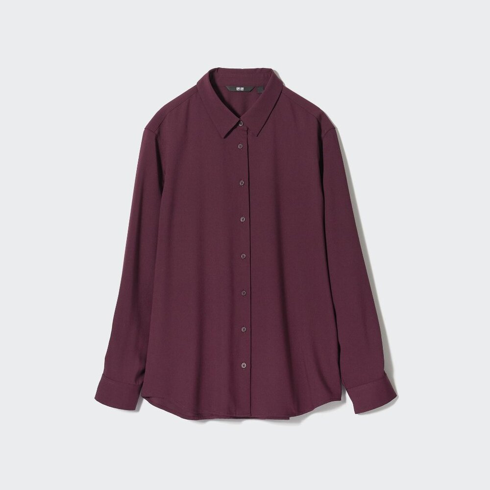 Uniqlo WOMEN'S RAYON LONG SLEEVE BLOUSE - Size S (Wine)